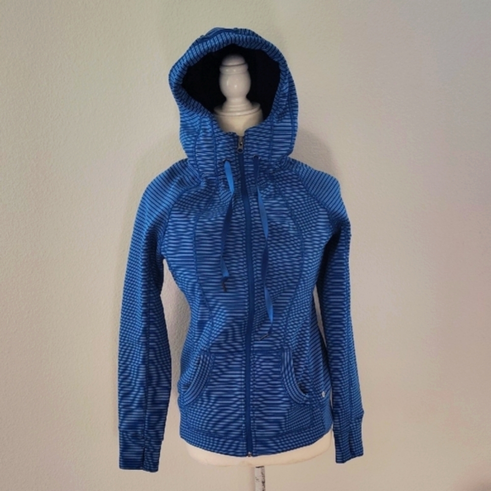 90 Degrees By Reflex Women's Blue Striped Full Zipped Hooded Jackets Siz…